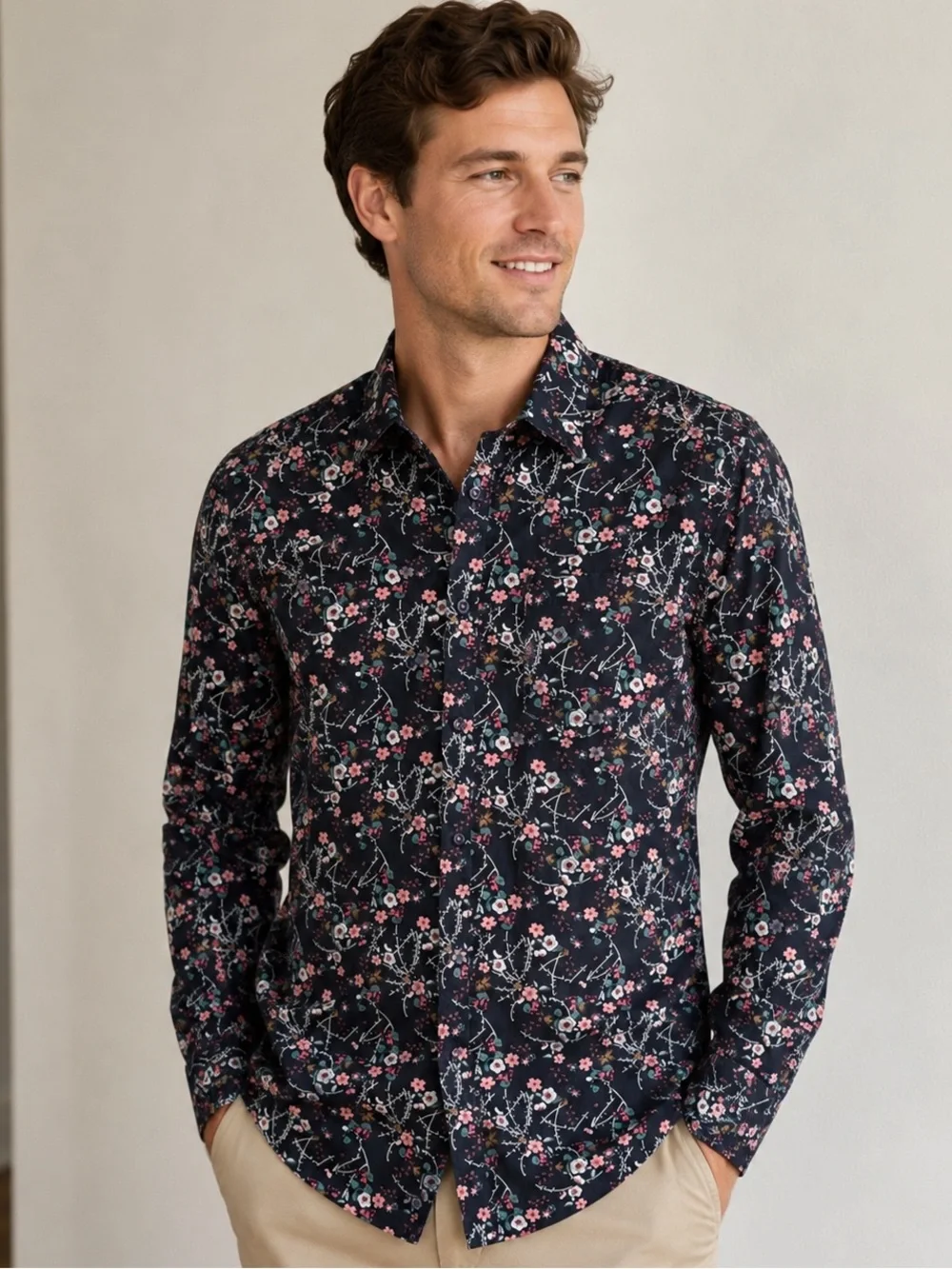 Paisley & Gray Floral Navy Men's Button Down Slim Fit Small 15